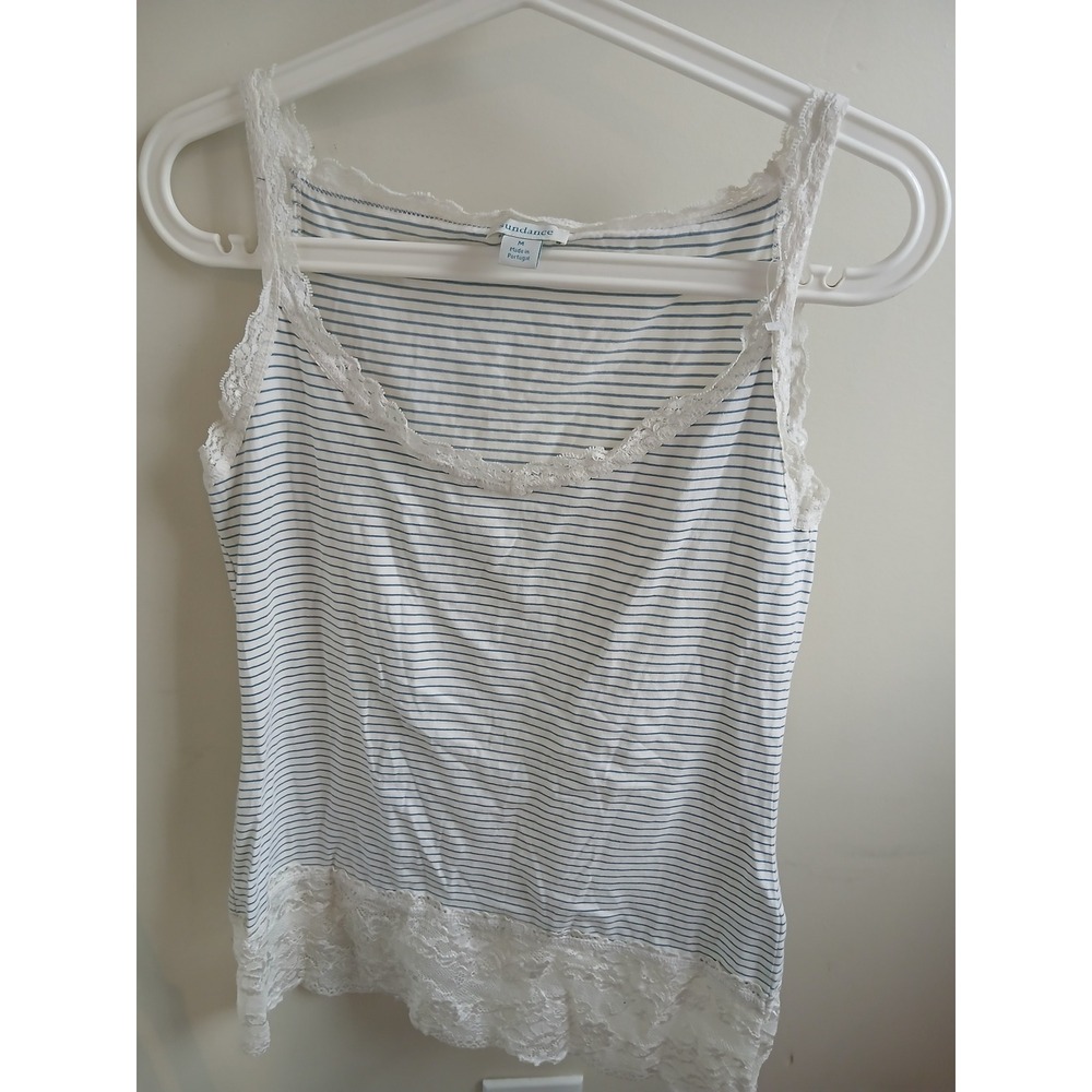 sundance blue stripe lace trim camisole tank top women's size mediumβ